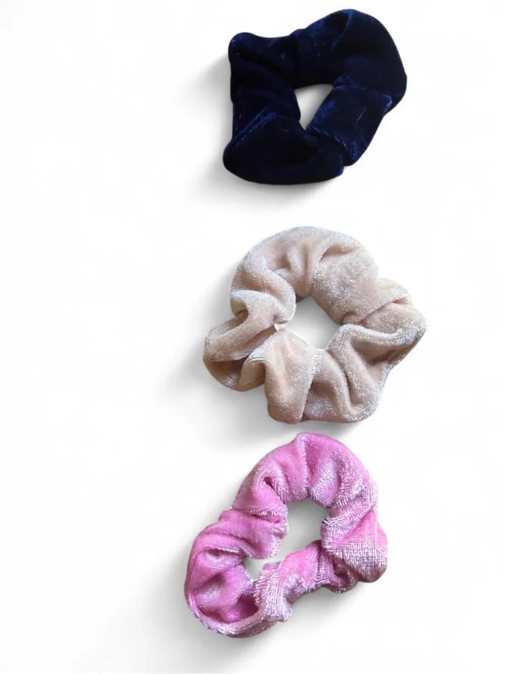 Velvet Scrunchie Set - Beige, Pink & Navy